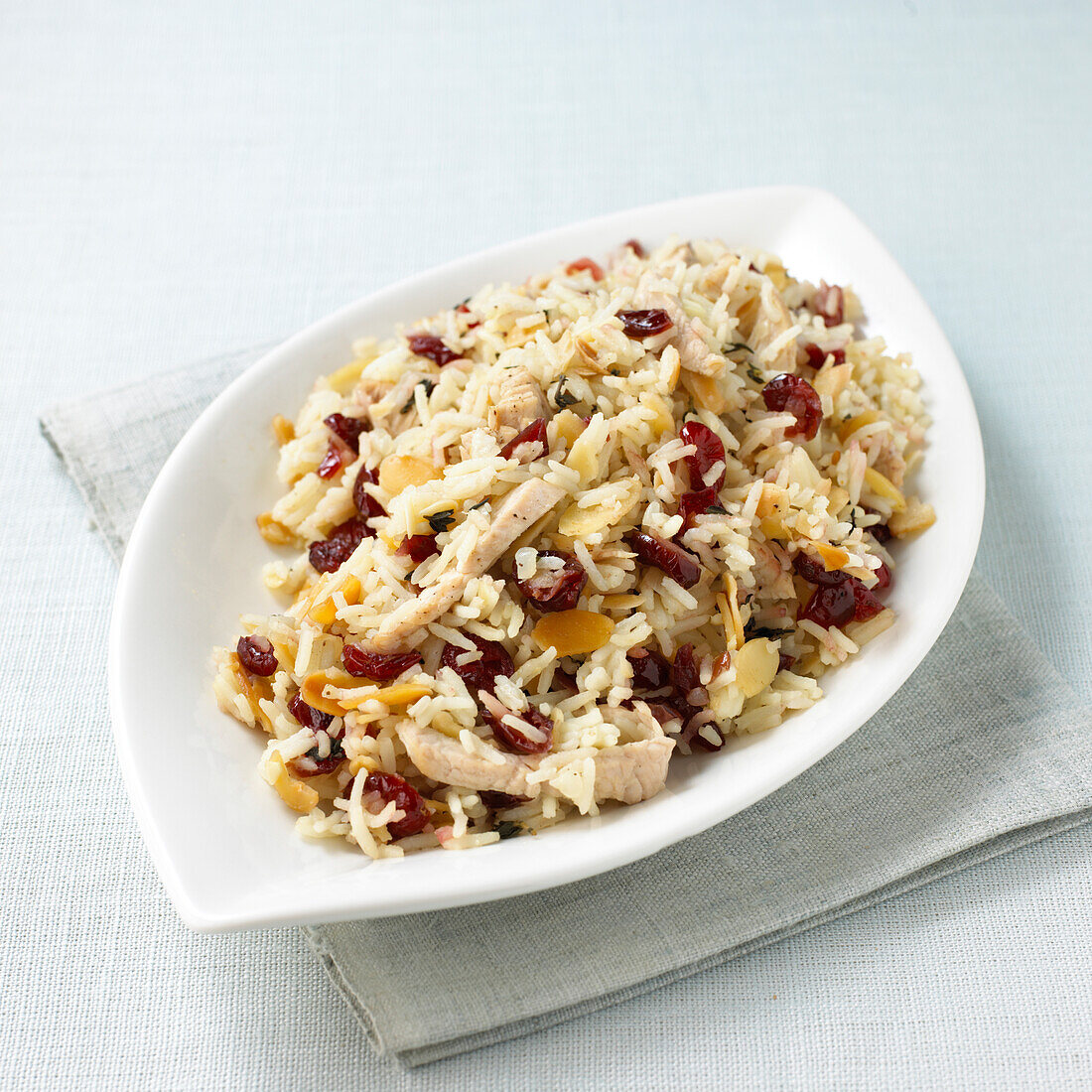 Turkey, almond, and cranberry pilaf