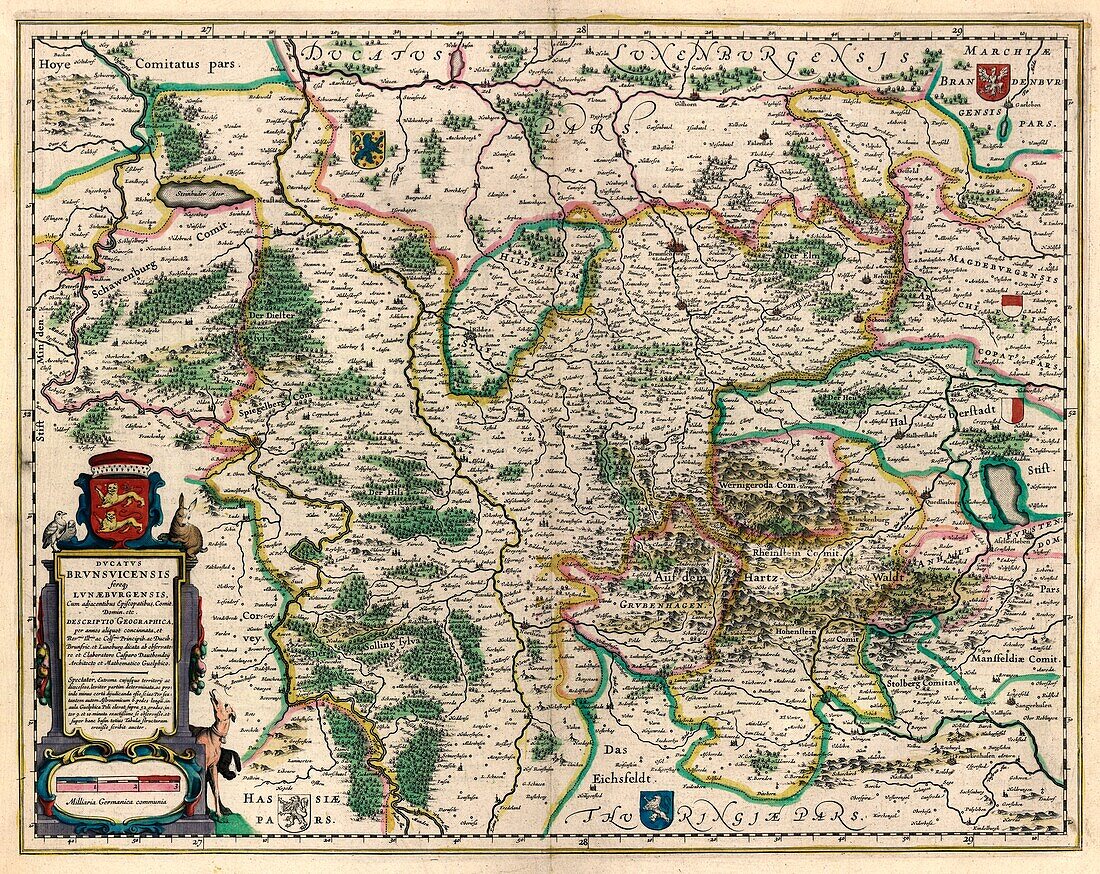 Map of Duchy of Brunswick, Germany, 17th century