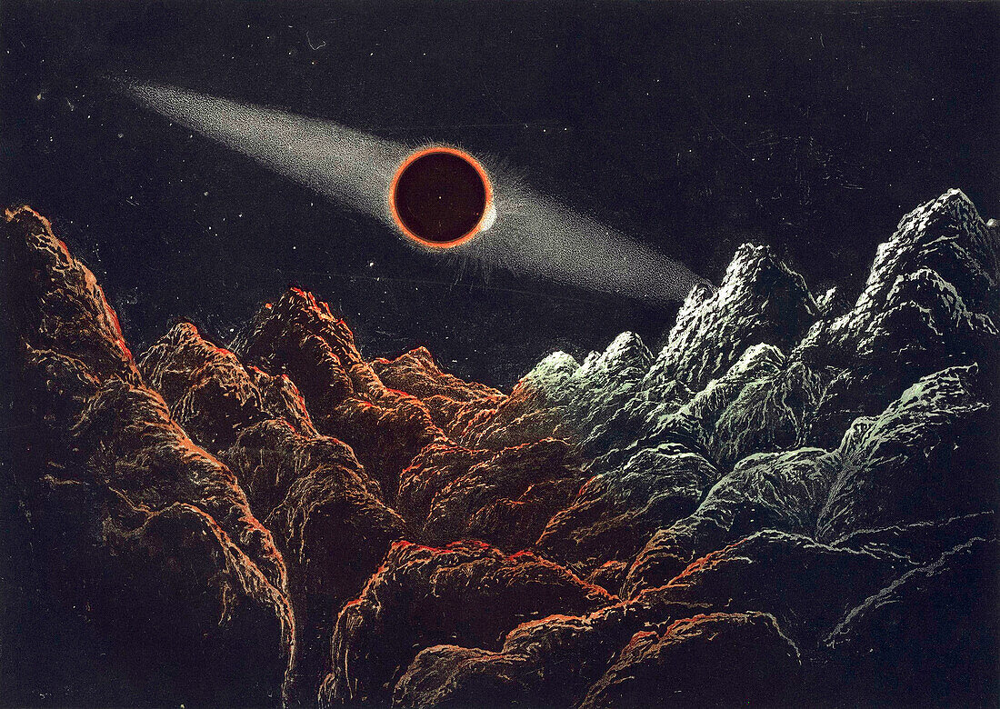 Solar eclipse viewed from the lunar surface, illustration