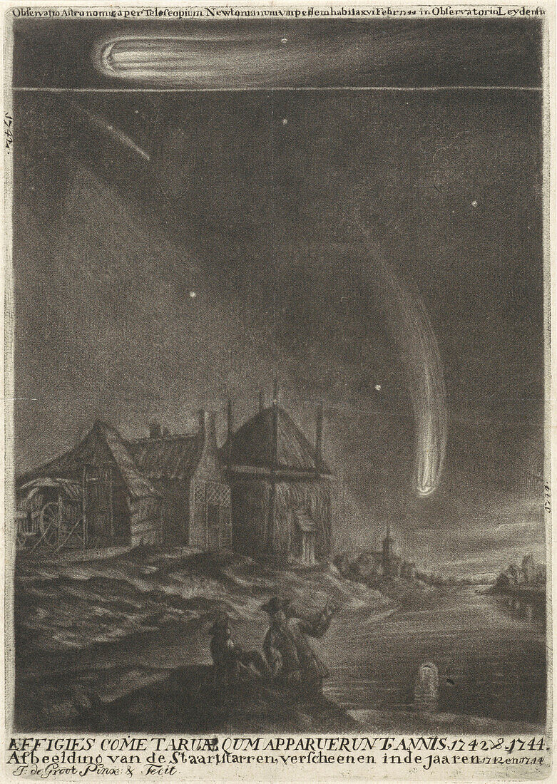 Comets over a farm, 18th century illustration