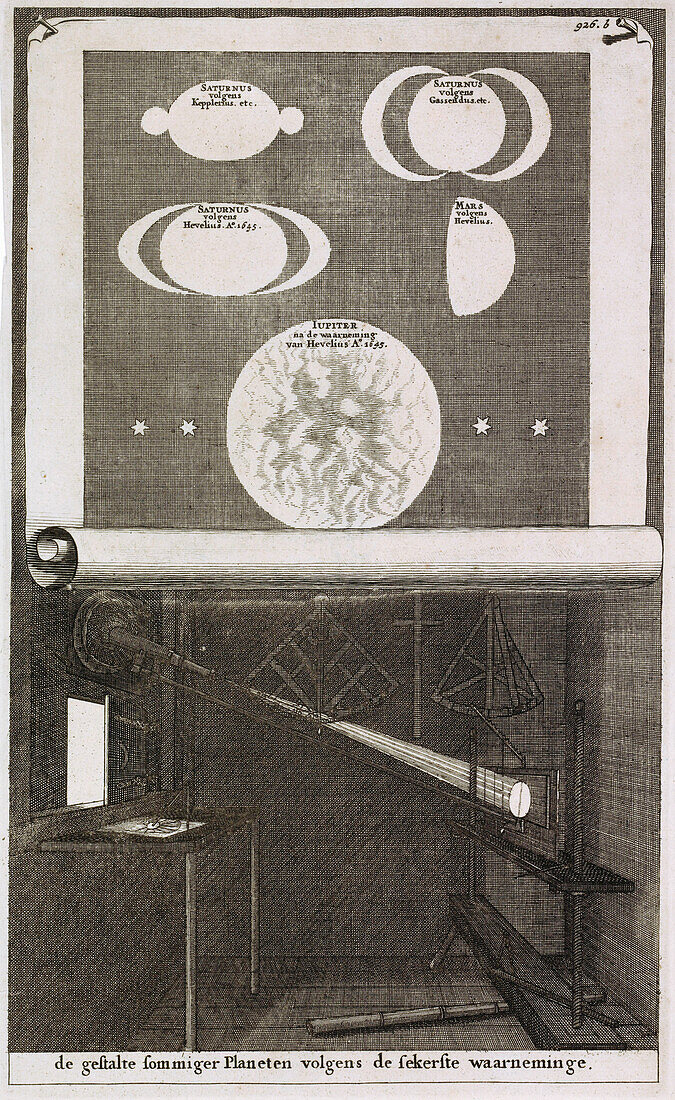 Planets and telescope, illustration