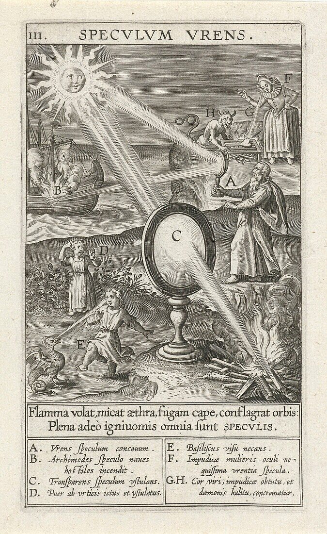 Sun's ray reflecting on a ship, 17th century illustration