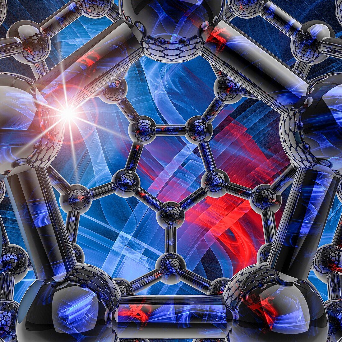 Buckyball C60 molecule detail, illustration