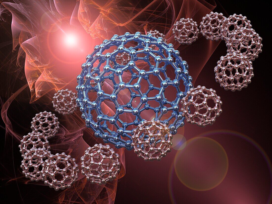 Buckyball molecules, illustration