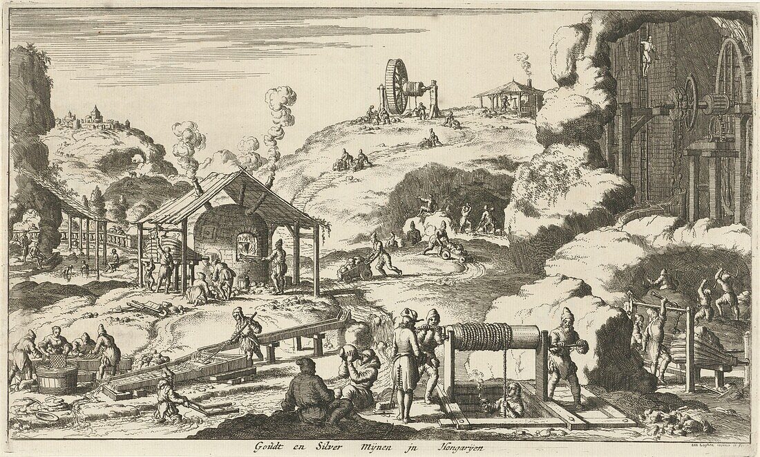 Silver and gold mining in Hungary, 17th century illustration