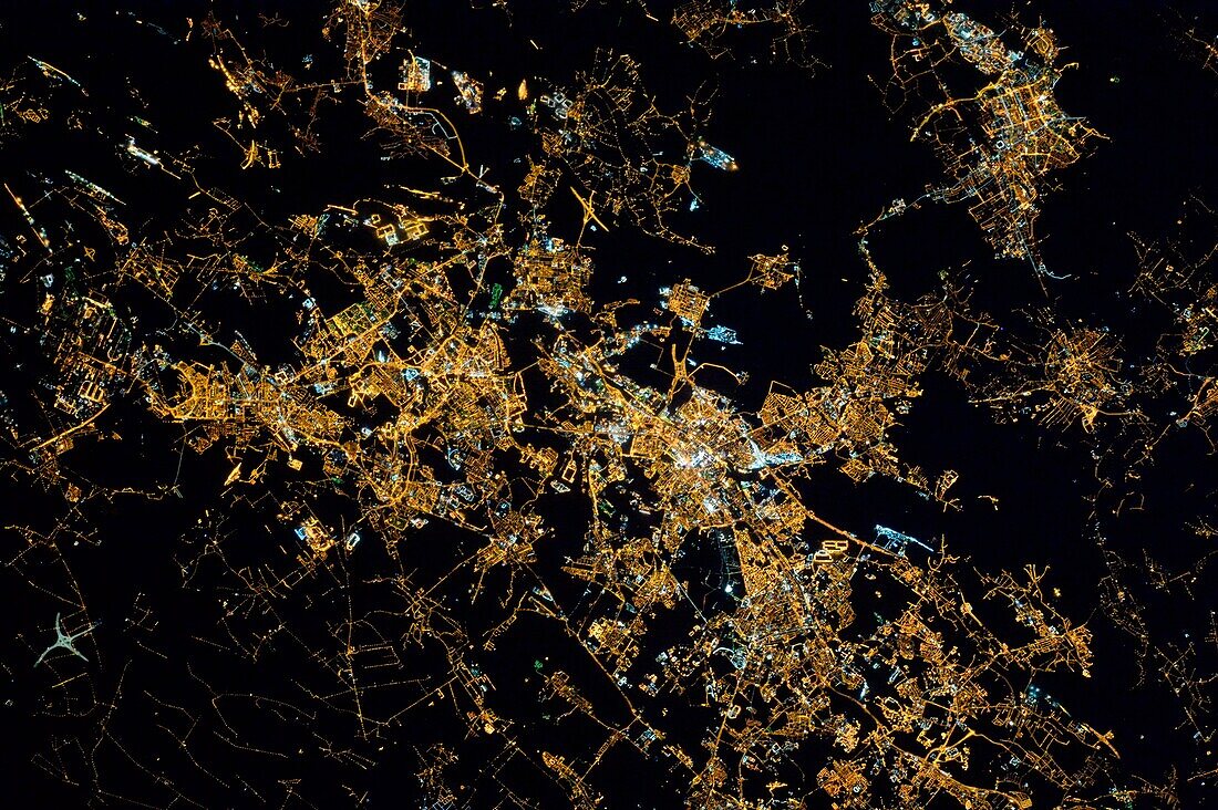 Katowice, Poland at night, satellite image