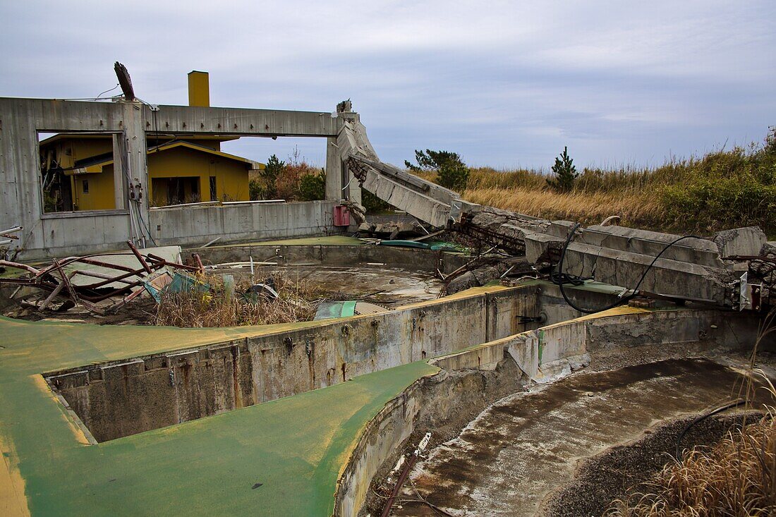 Destroyed fish farm, Fukushima, Japan