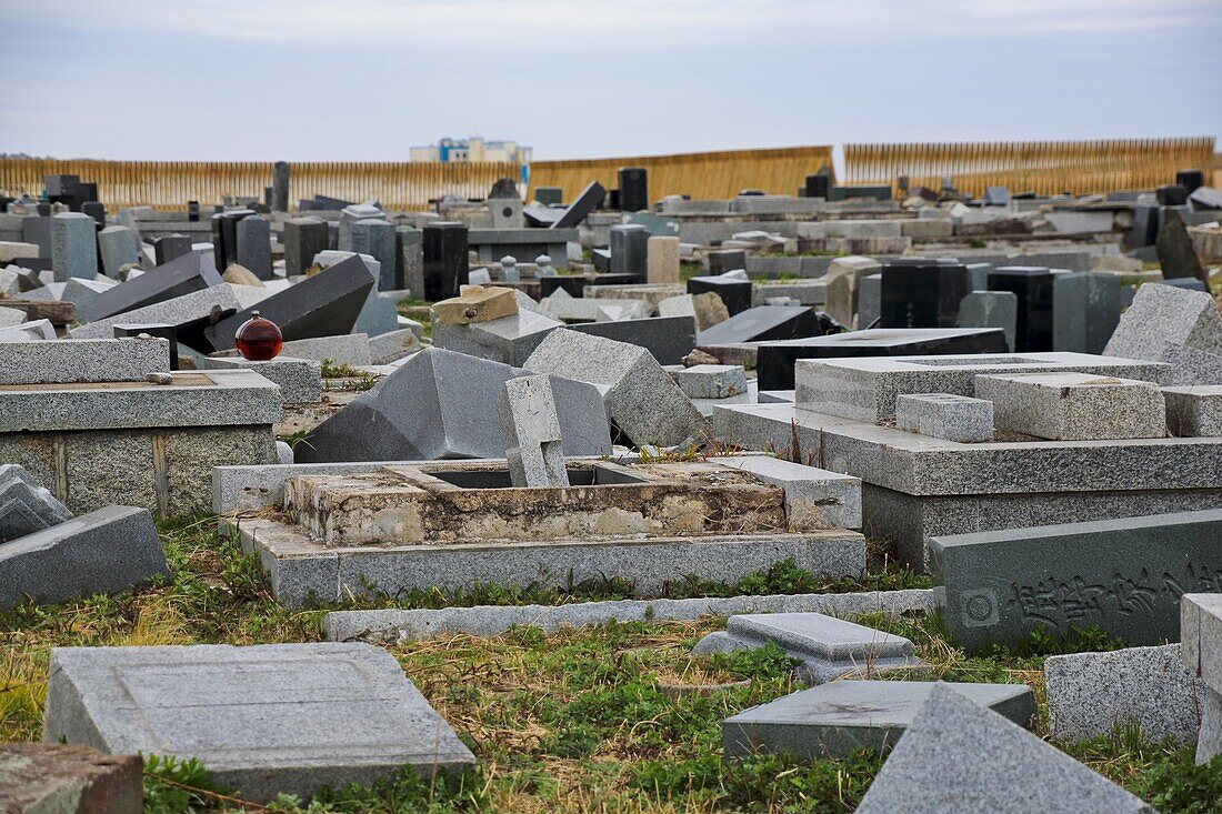 Destroyed graveyard, Fukushima, Japan