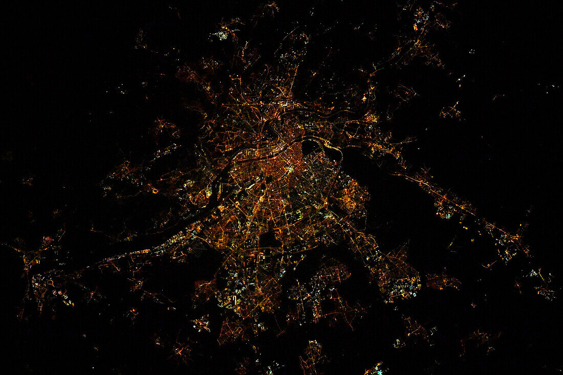 Lyon, France at night, satellite image