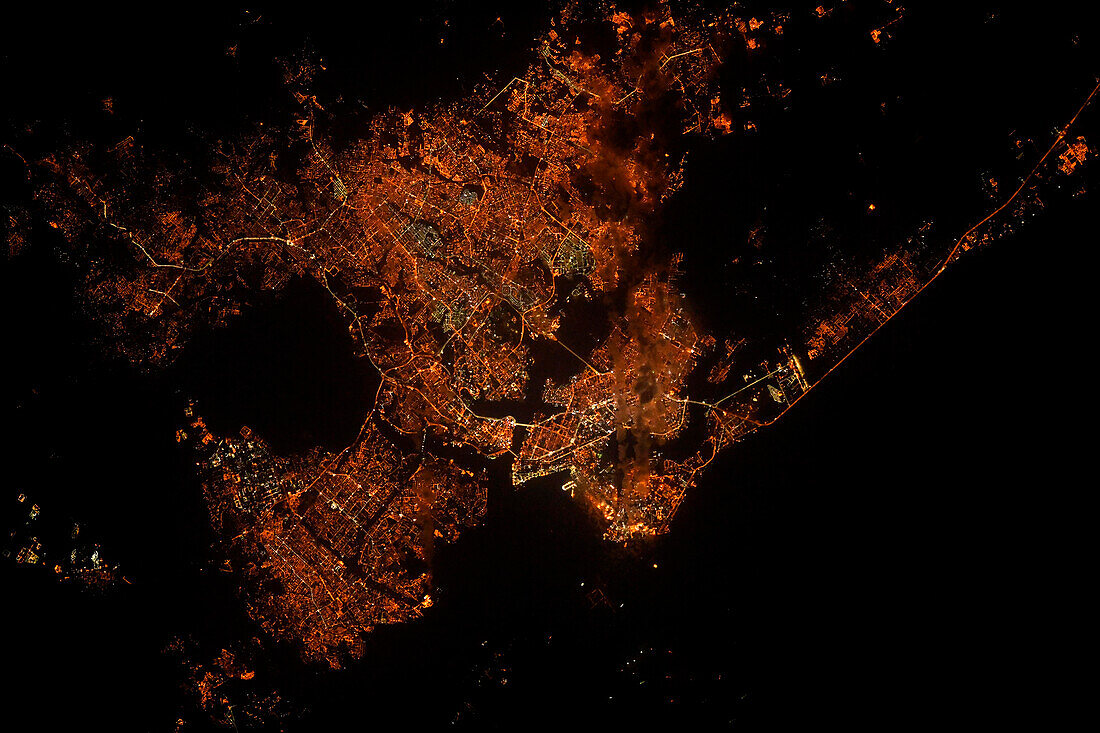 Abidjan, Ivory Coast, at night, satellite image
