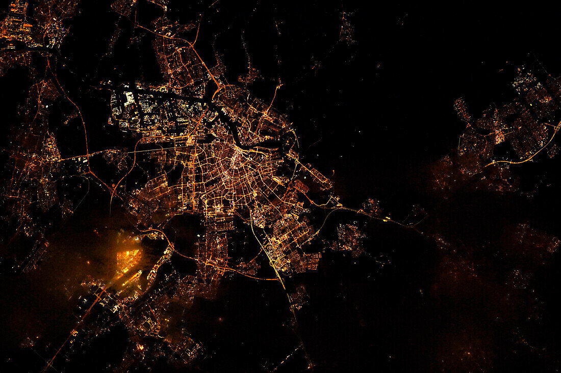 Amsterdam, Netherlands at night, satellite image