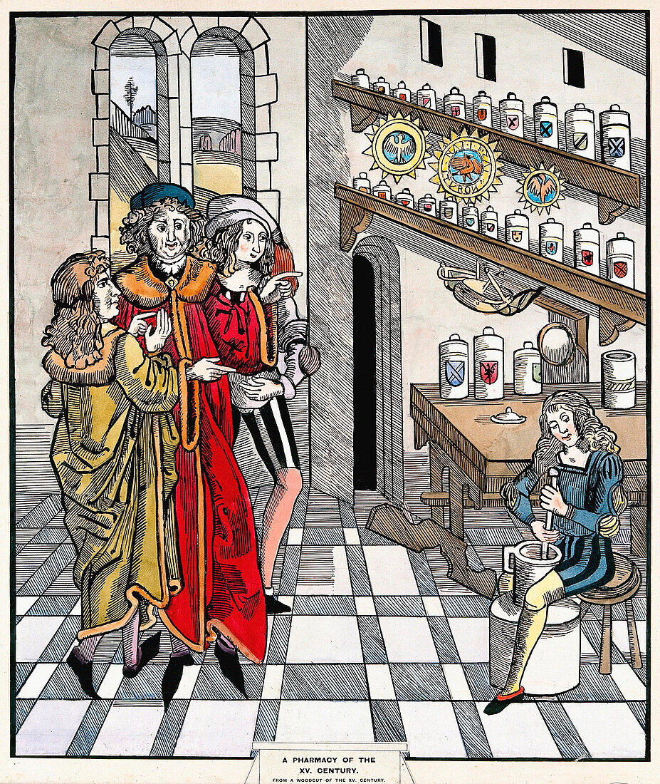 15th century pharmacy, illustration