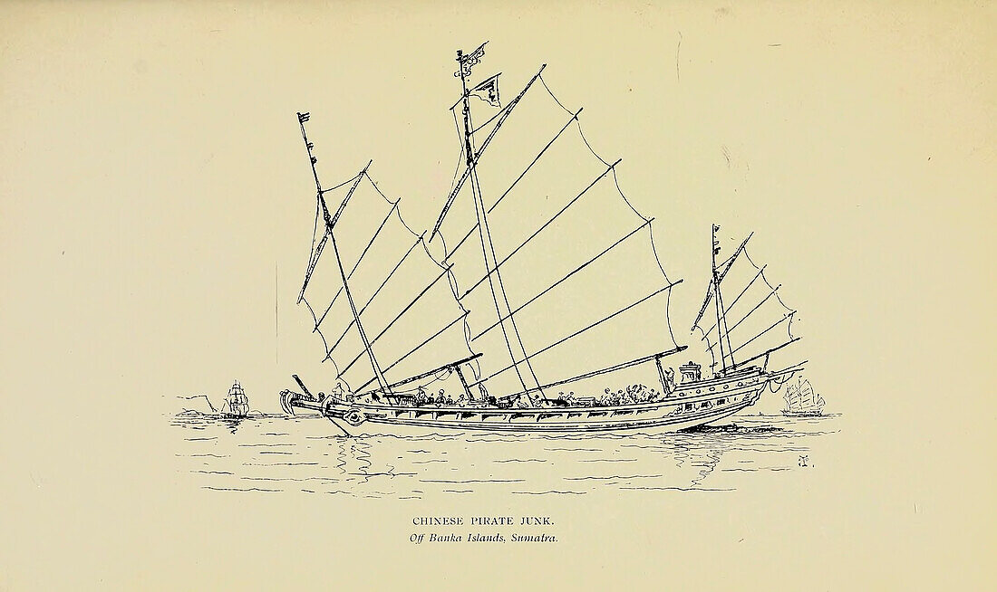 Chinese pirate junk, 19th century illustration