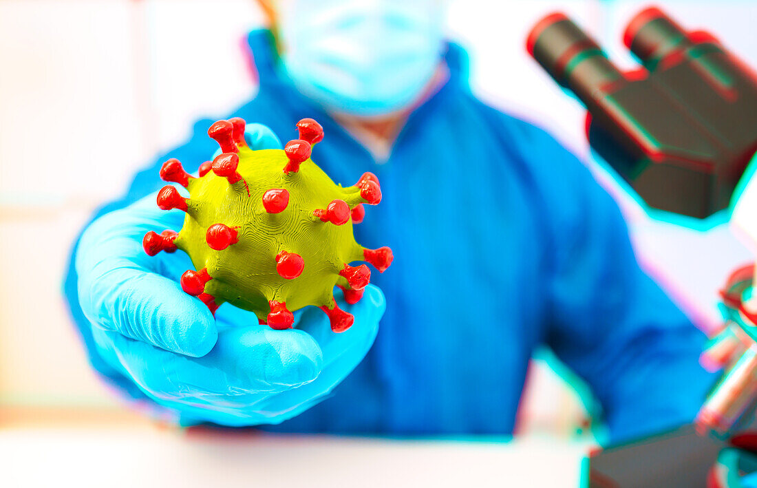 Doctor holding a coronavirus model