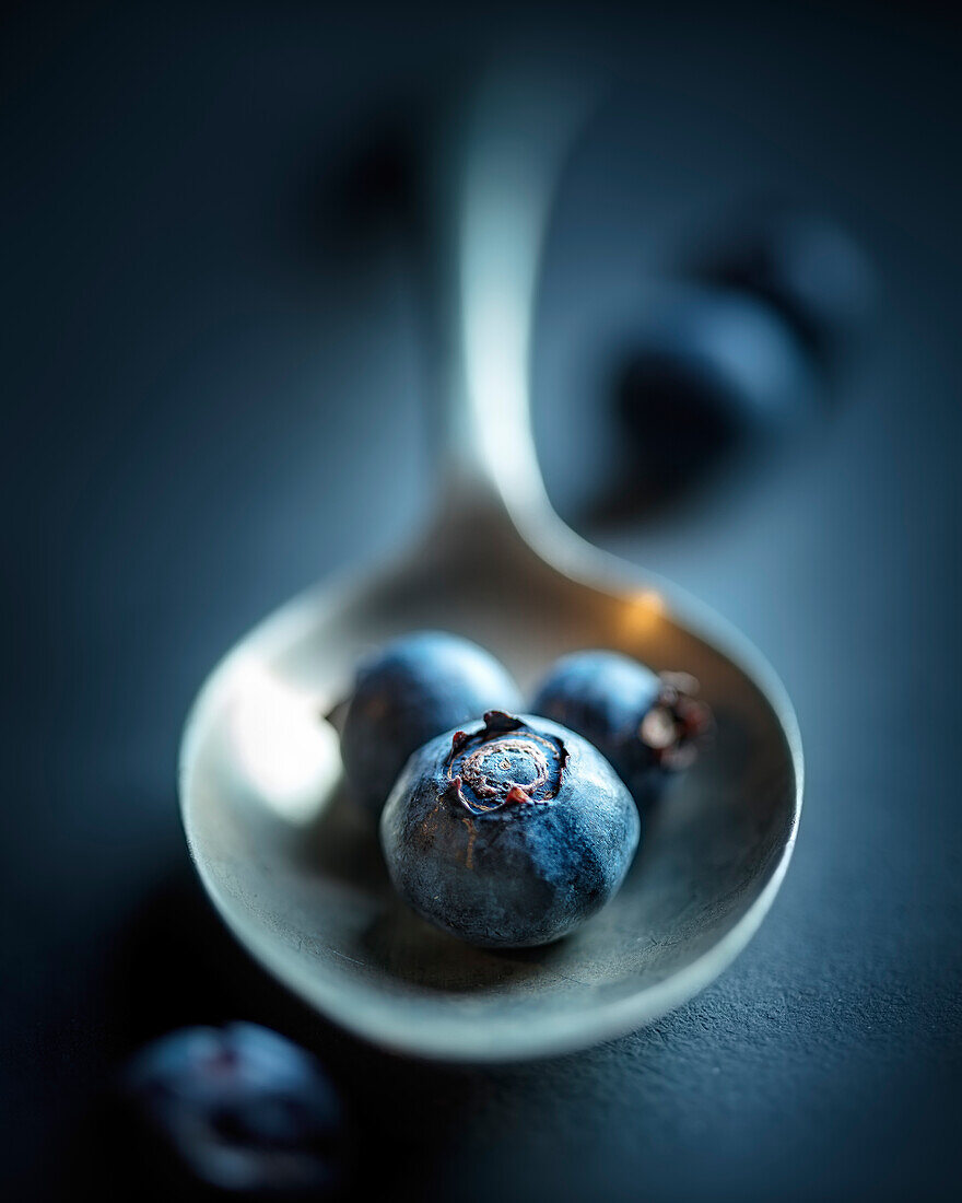 Blueberries on spoon