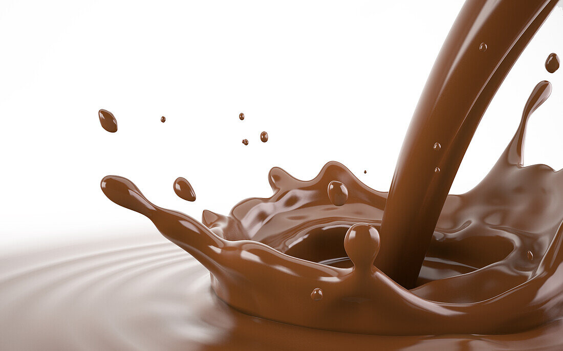 Liquid chocolate crown splash with pour stream, illustration