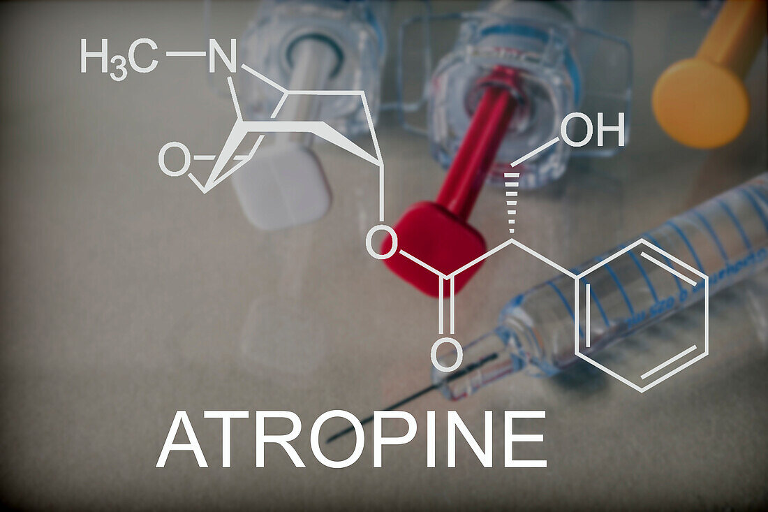 Chemical composition of atropine, conceptual image