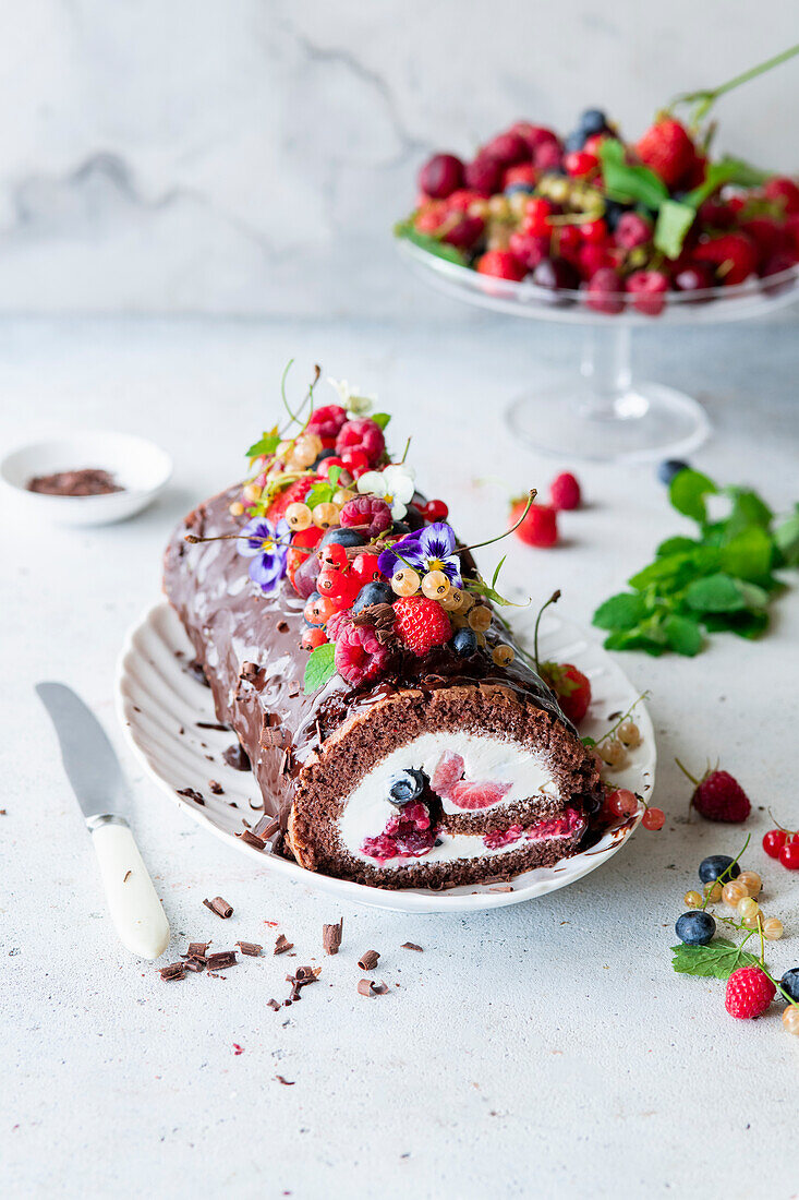 Berry chocolate biscuit roll