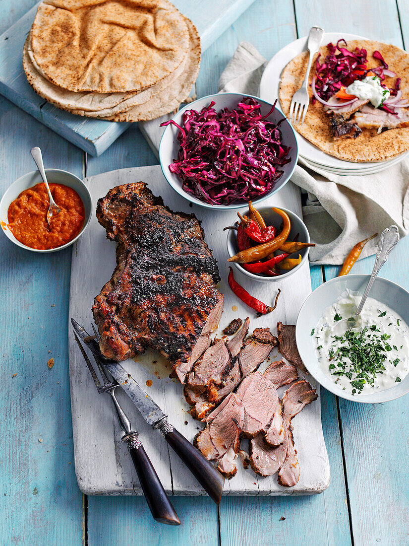 Lamb Shawarma with pickled red cabbage and harissa dressin