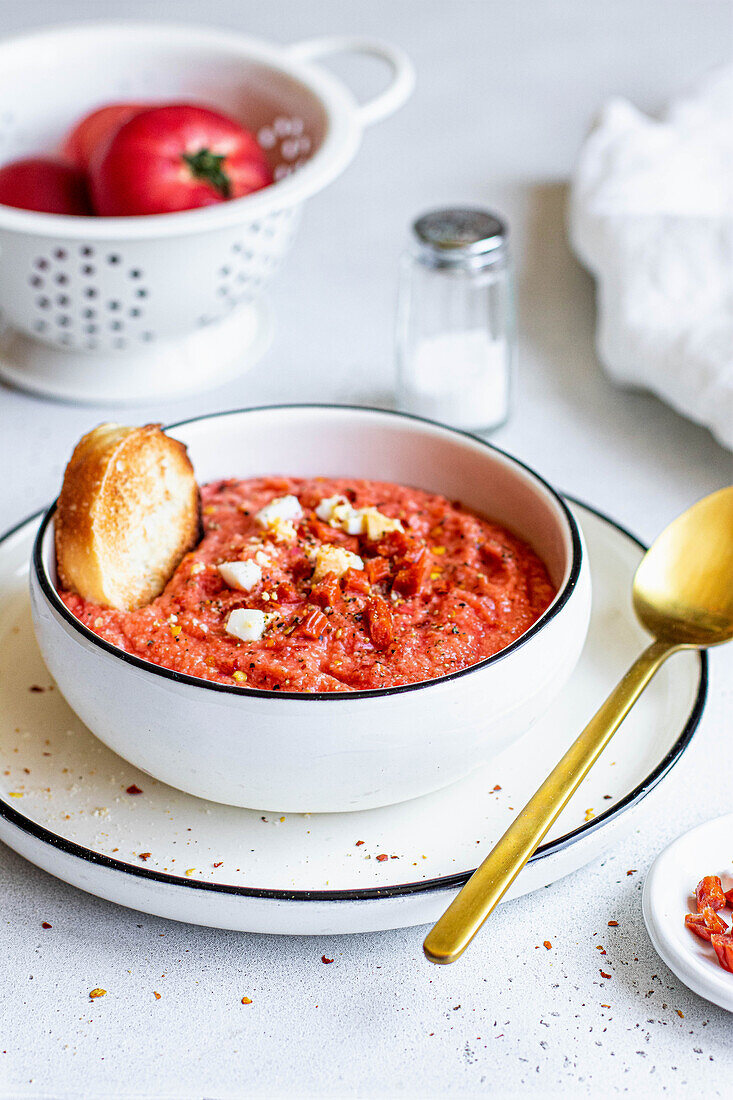 Salmorejo – cold, thick bread and tomato soup from Cordoba, Spain