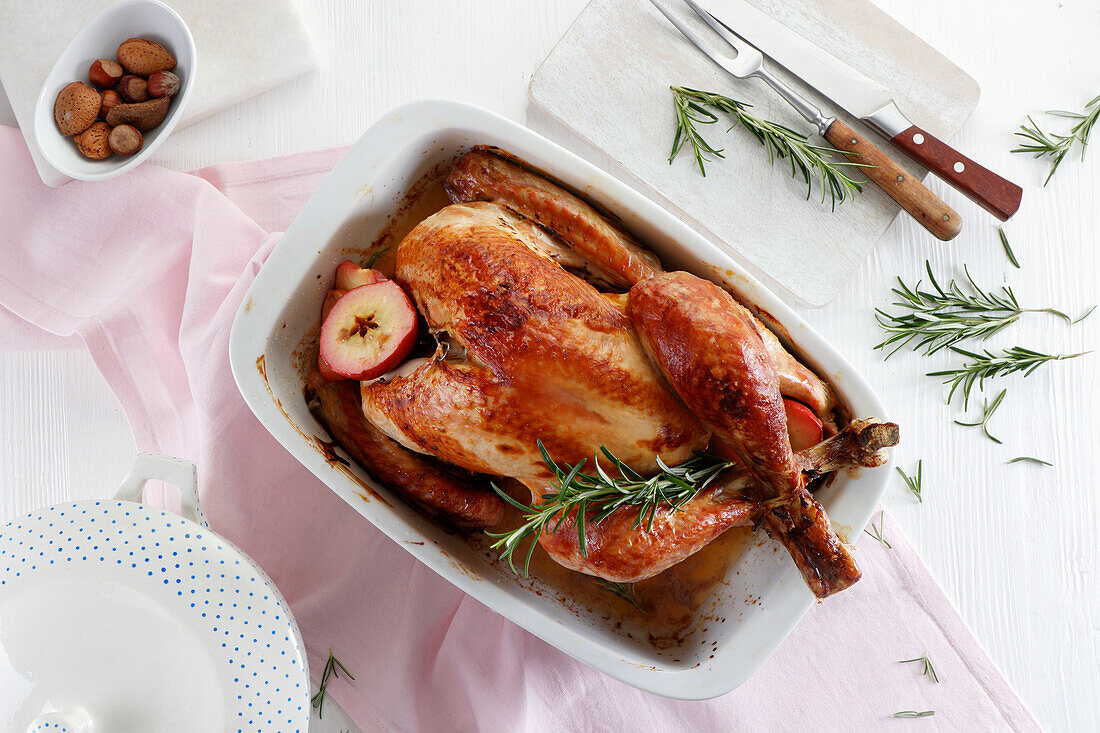 Roasted turkey with apples and rosemary