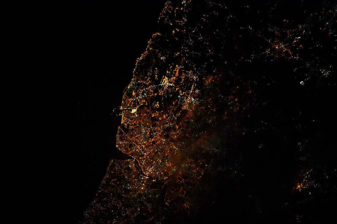 Porto, Portugal at night, satellite image