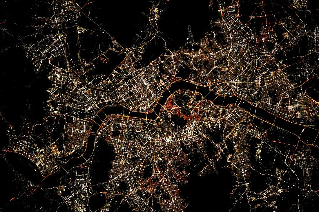 Seoul, South Korea, at night, satellite image