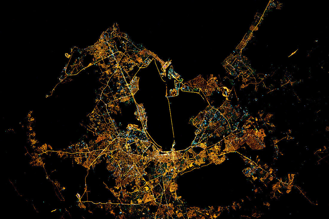 Tunis, Tunisia, at night, satellite image