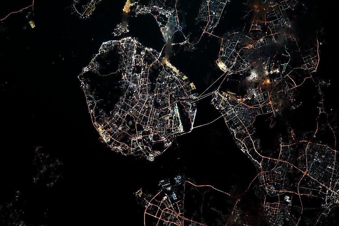 Xiamen, China, at night, satellite image