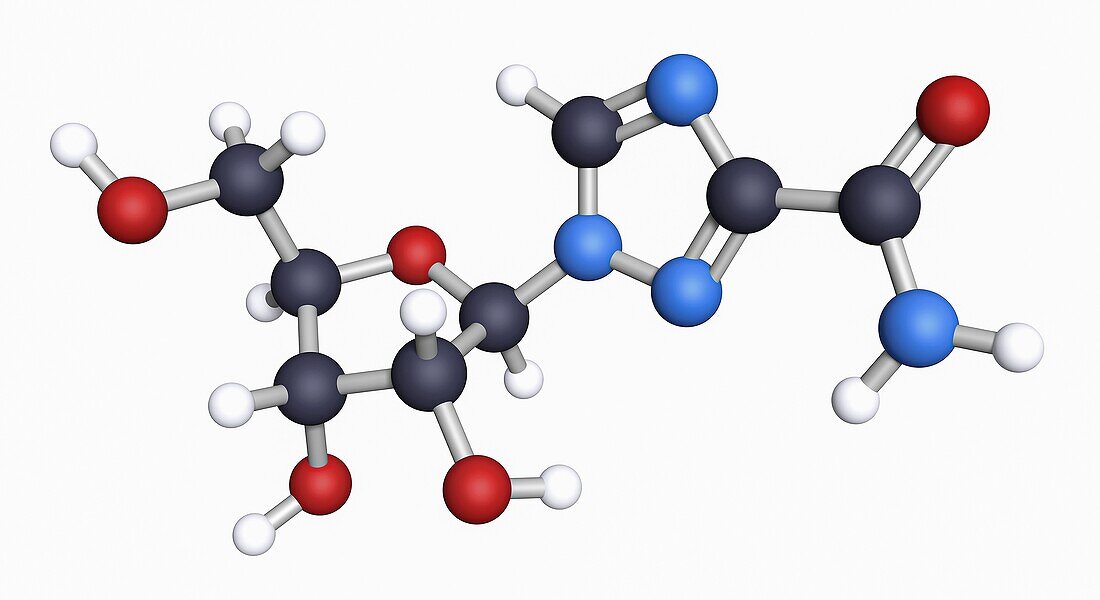 Ribavirin antiviral drug, molecular model