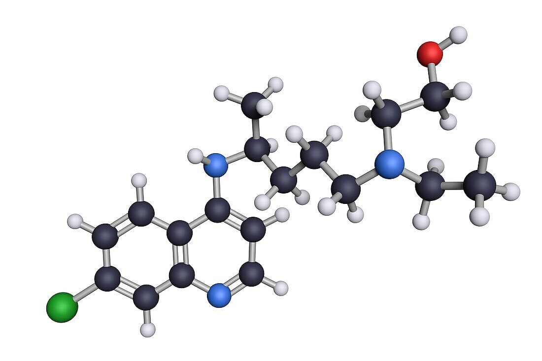 Hydroxychloroquine drug for malaria, molecular model