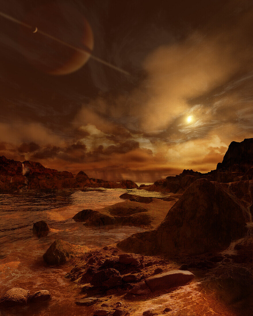 Titan after methane rainfall, illustration