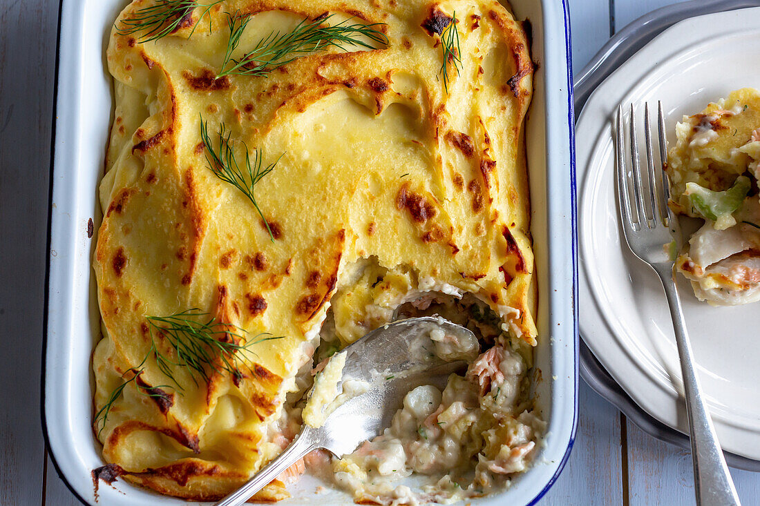 Fish pie with a potato topping