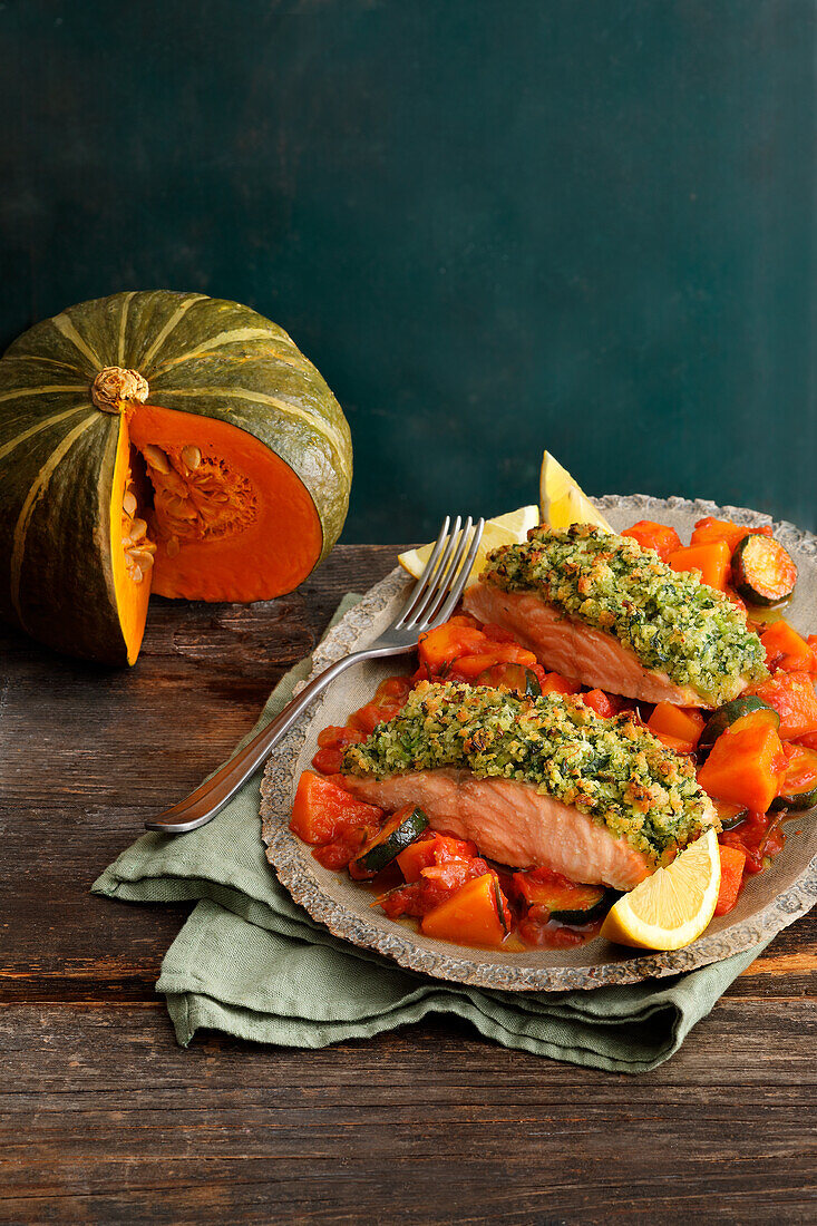 Lachsfilet 'Bordelaise' mit französischem Kürbis-Ratatouille