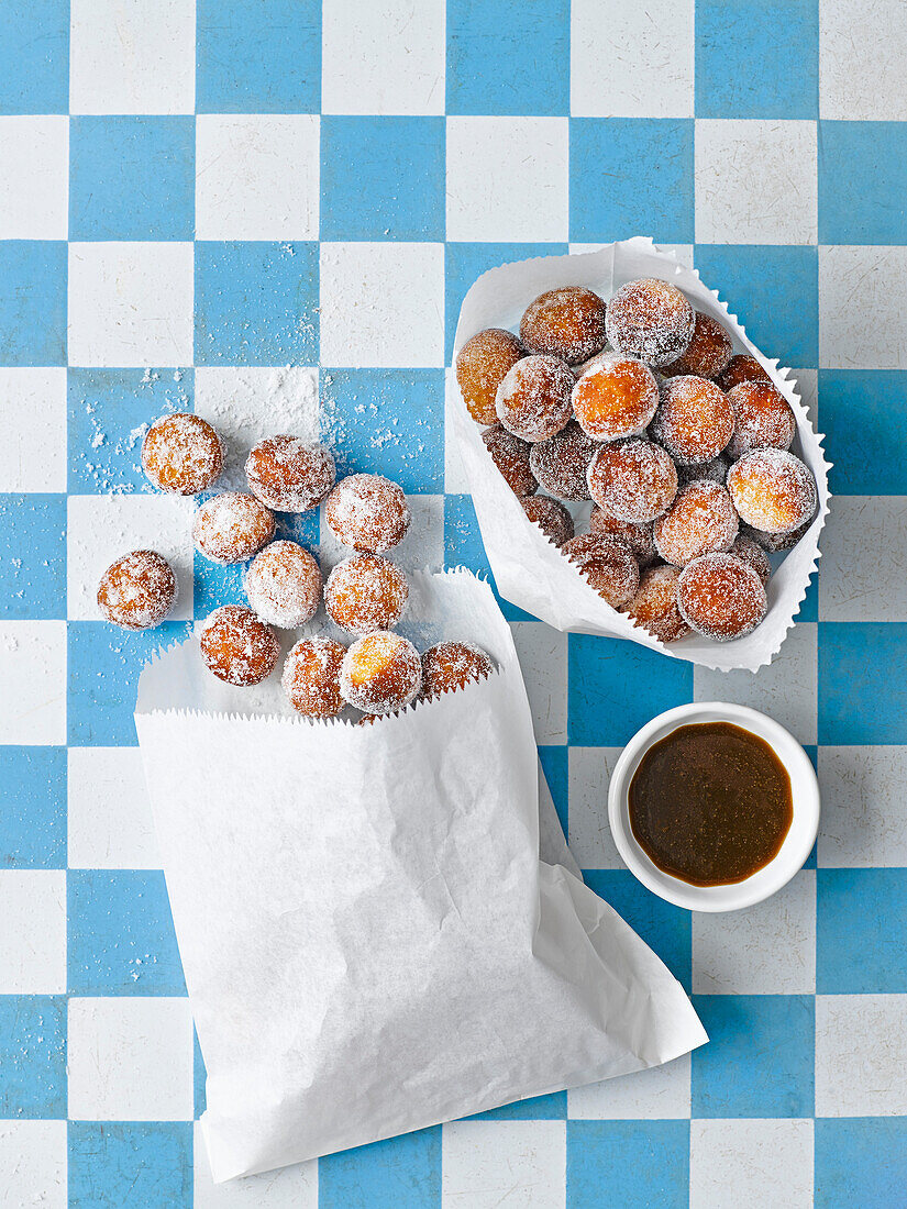 Doughnut holes with whisky dipping sauce