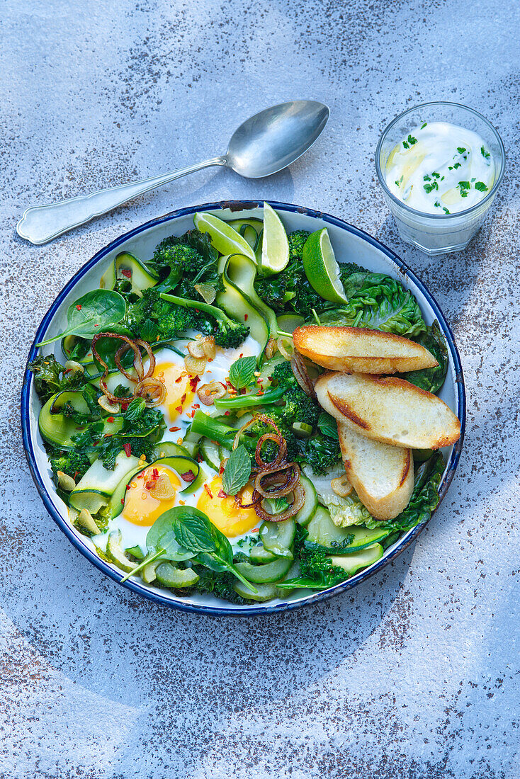 Green vegetable dish with eggs