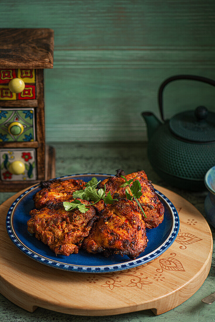 Chicken thighs with Indian spices and fresh cilantro