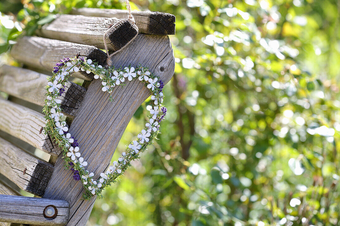 Heart-shaped wreath made of thyme and lavender