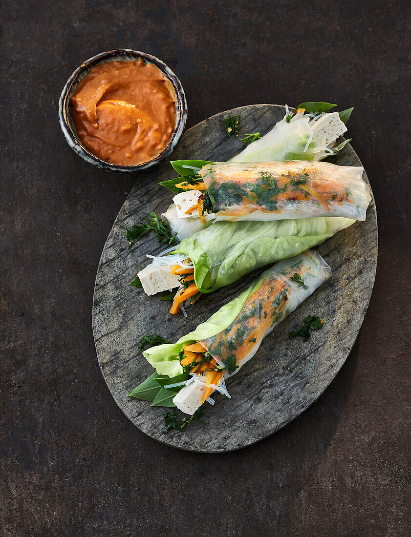 Vegan summer rolls with spring vegetables