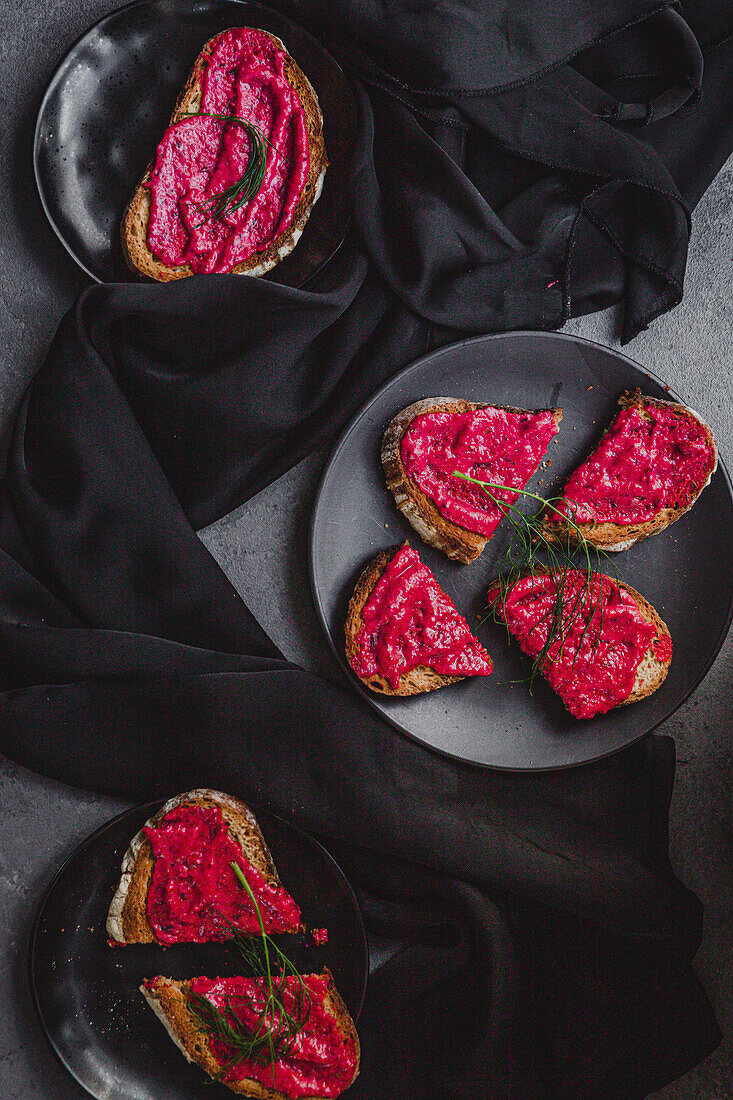 Sandwiches with beetroot hummus
