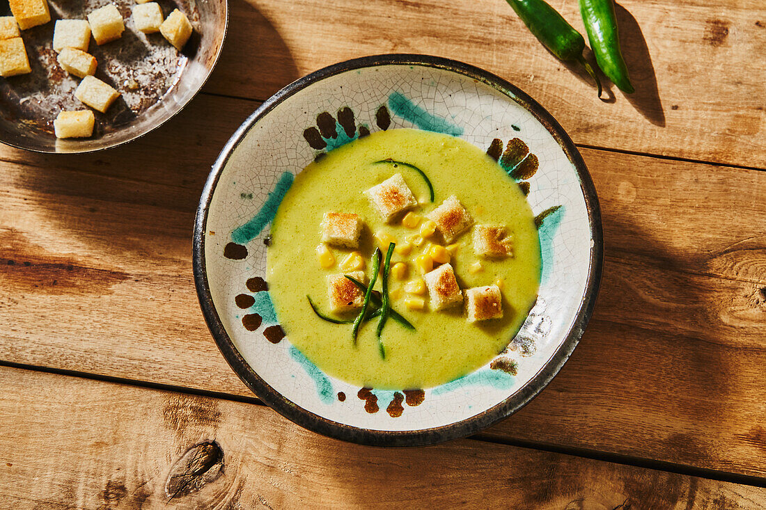 Sopa de Chile Poblano con Mais - Mexican chilli corn soup