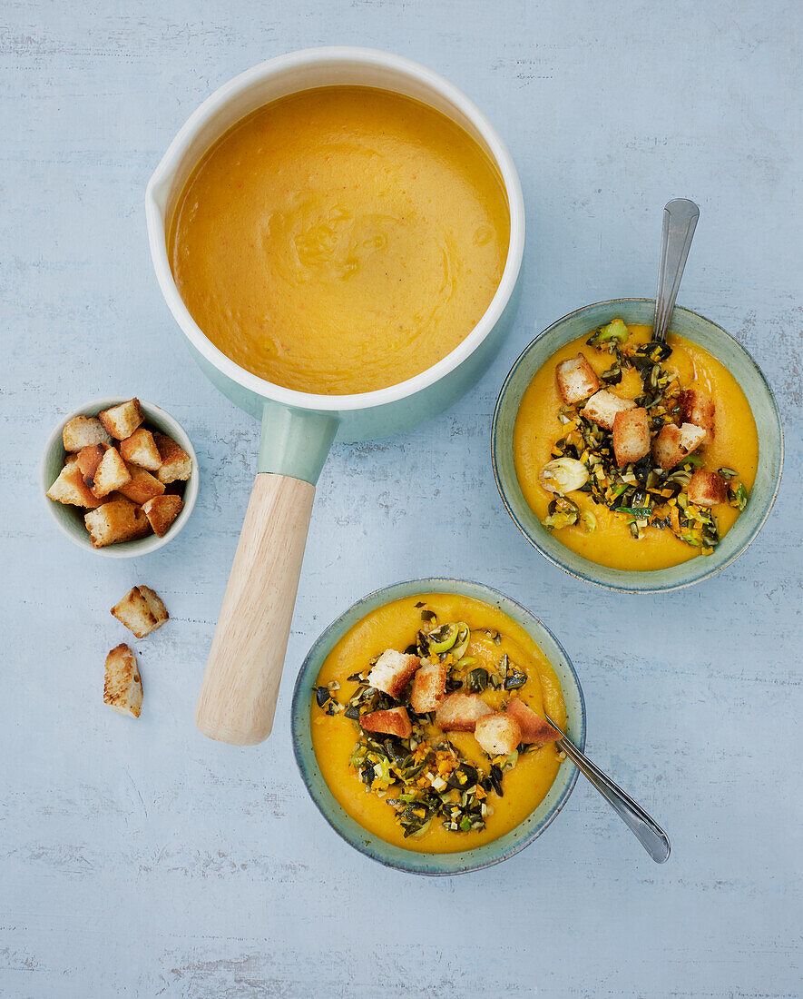 Vegan pumpkin soup with orange gremolata