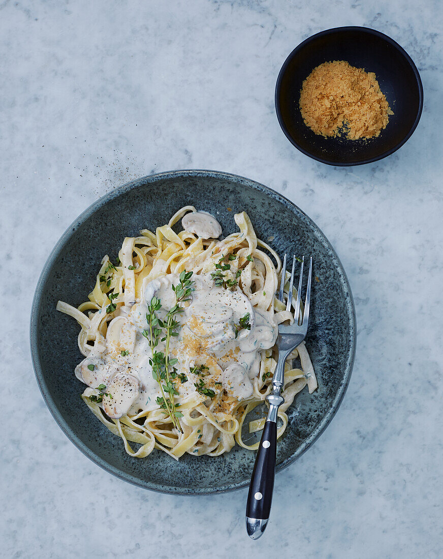 Vegan ribbon noodles with chanterelle sauce