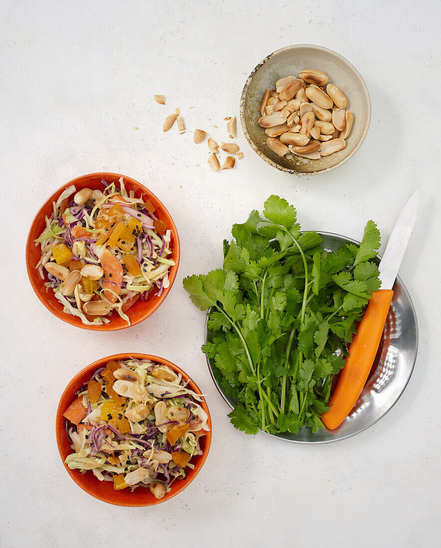 Sweet and spicy coleslaw with peanuts