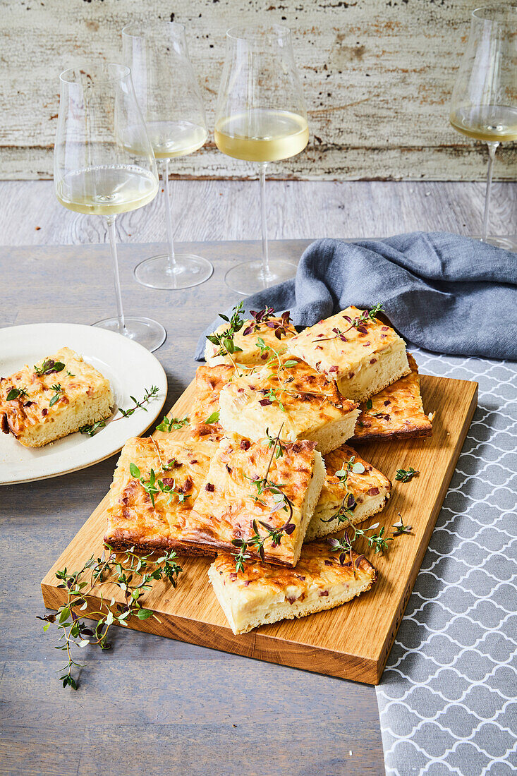 Onion tart, sliced