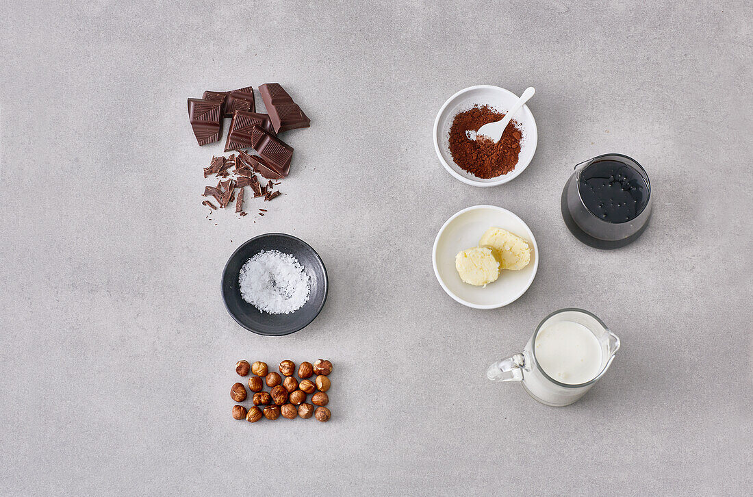 Ingredients for chocolate-salted caramel petit-fours