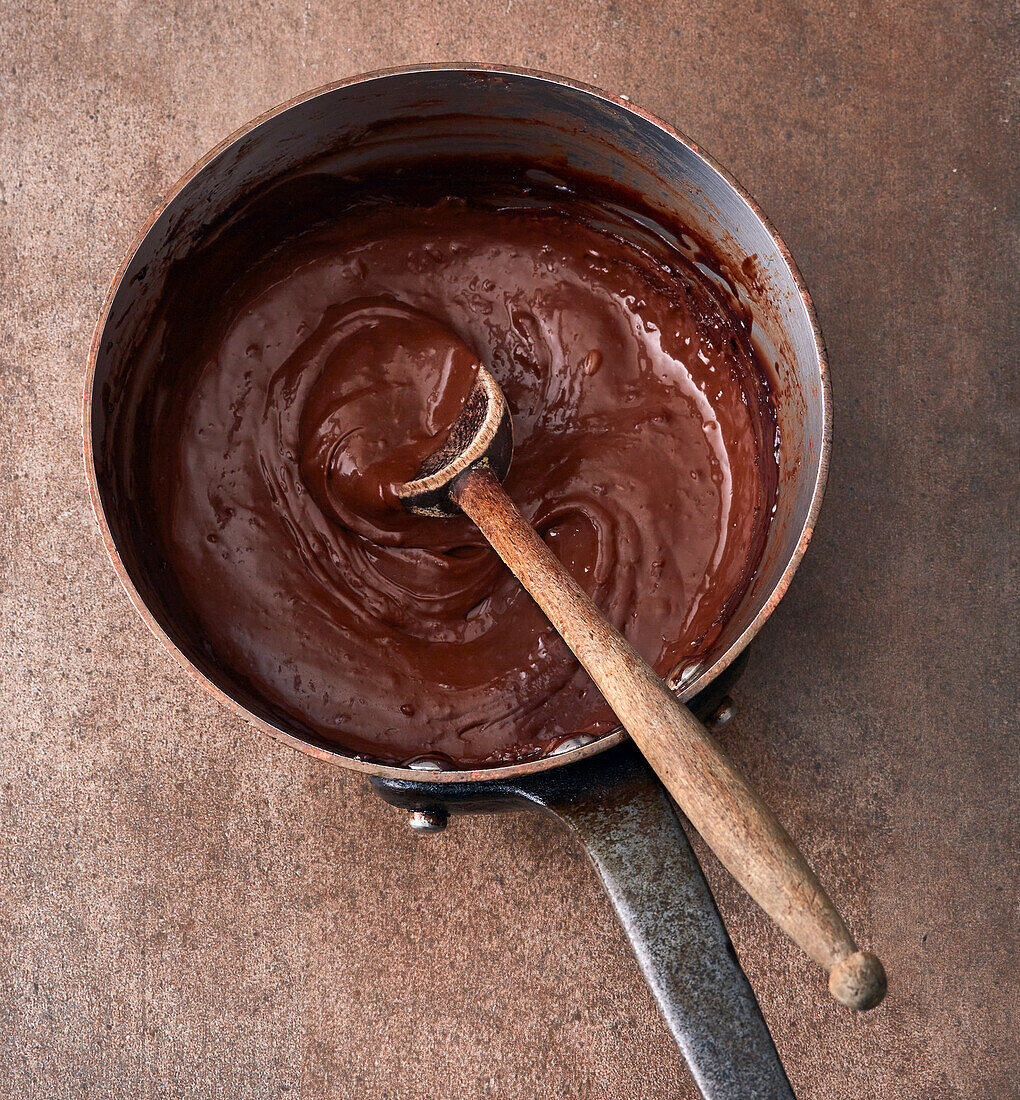 Chocolate ganache in a pan
