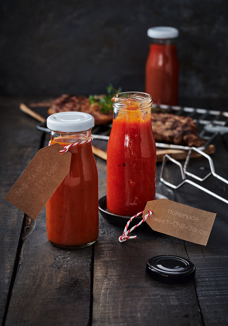Homemade barbecue sauces - BBQ sauce and sweet chili sauce