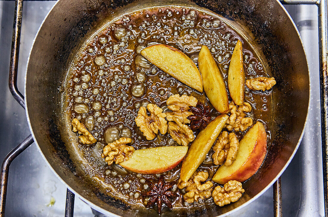 Caramelized apples and walnuts