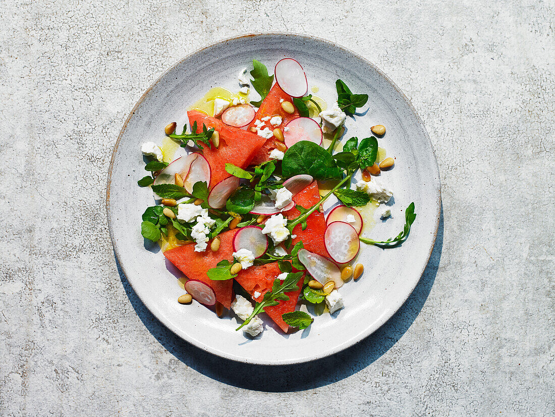 Watermelon radish salad with feta